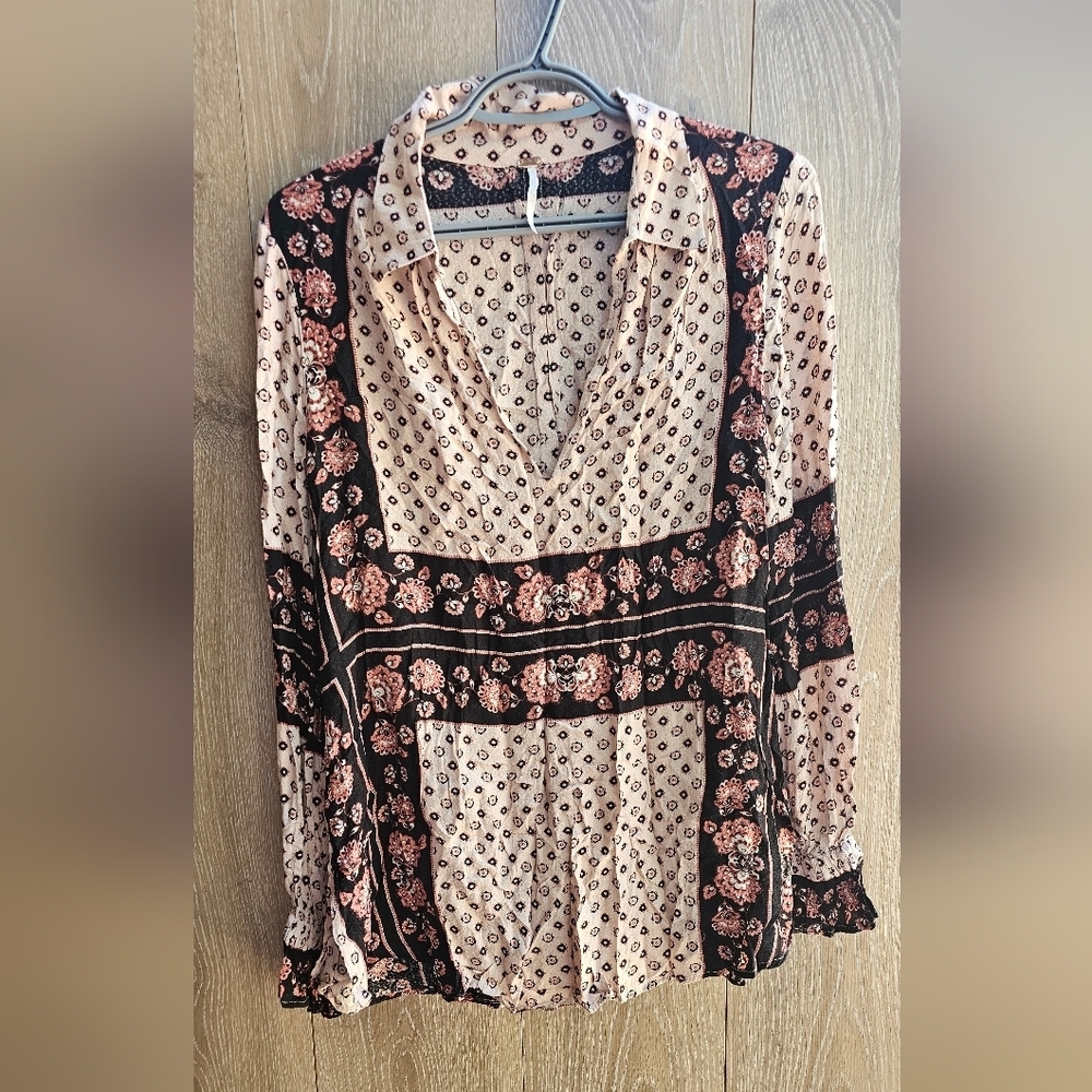 Anthropologie Free People Floral Blouse Tunic Small